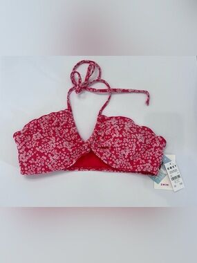Roxy Swimsuit Red Floral Triangle Bikini Top NWT
